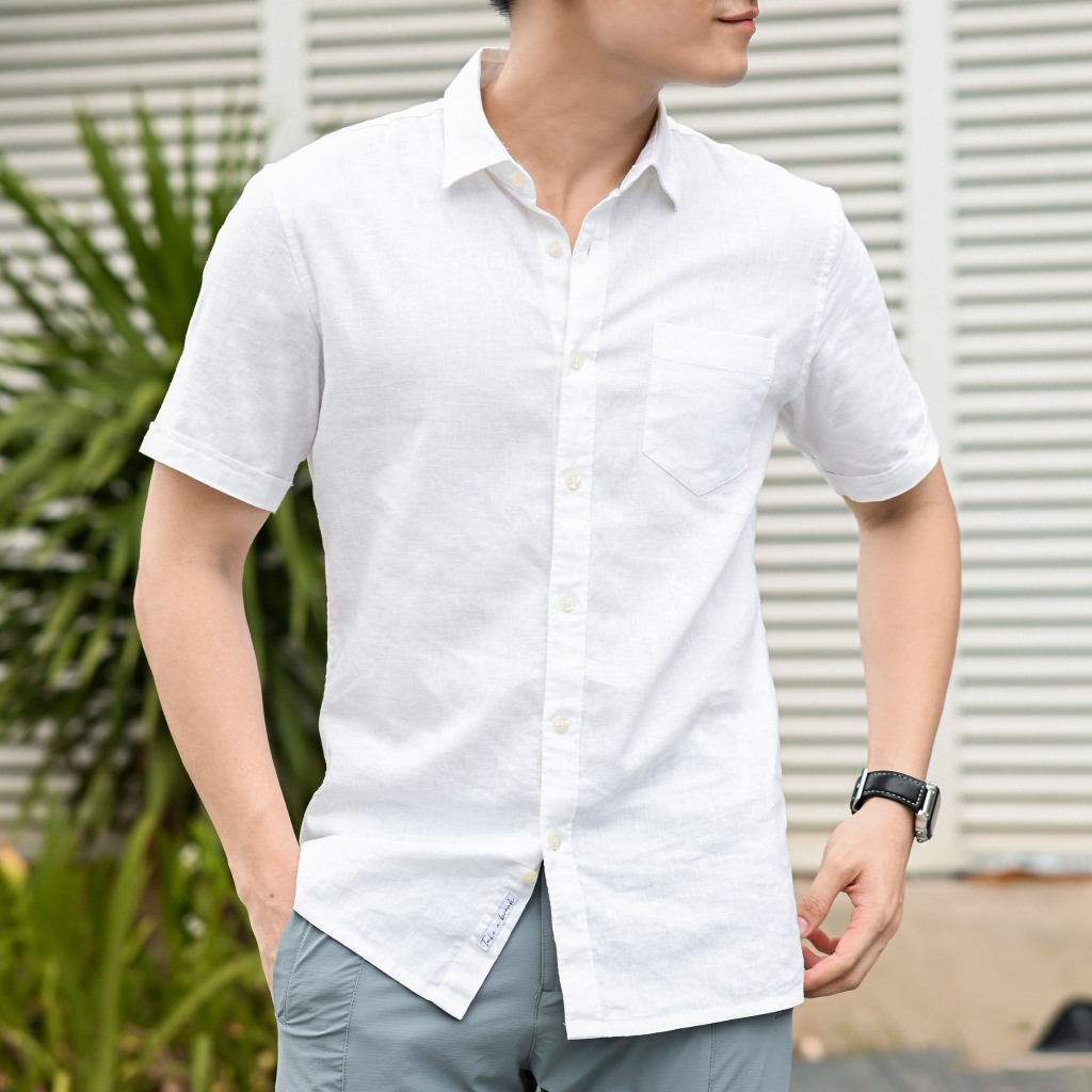 Áo sơ mi nam ngắn tay vải nilen dáng ôm cao cấp