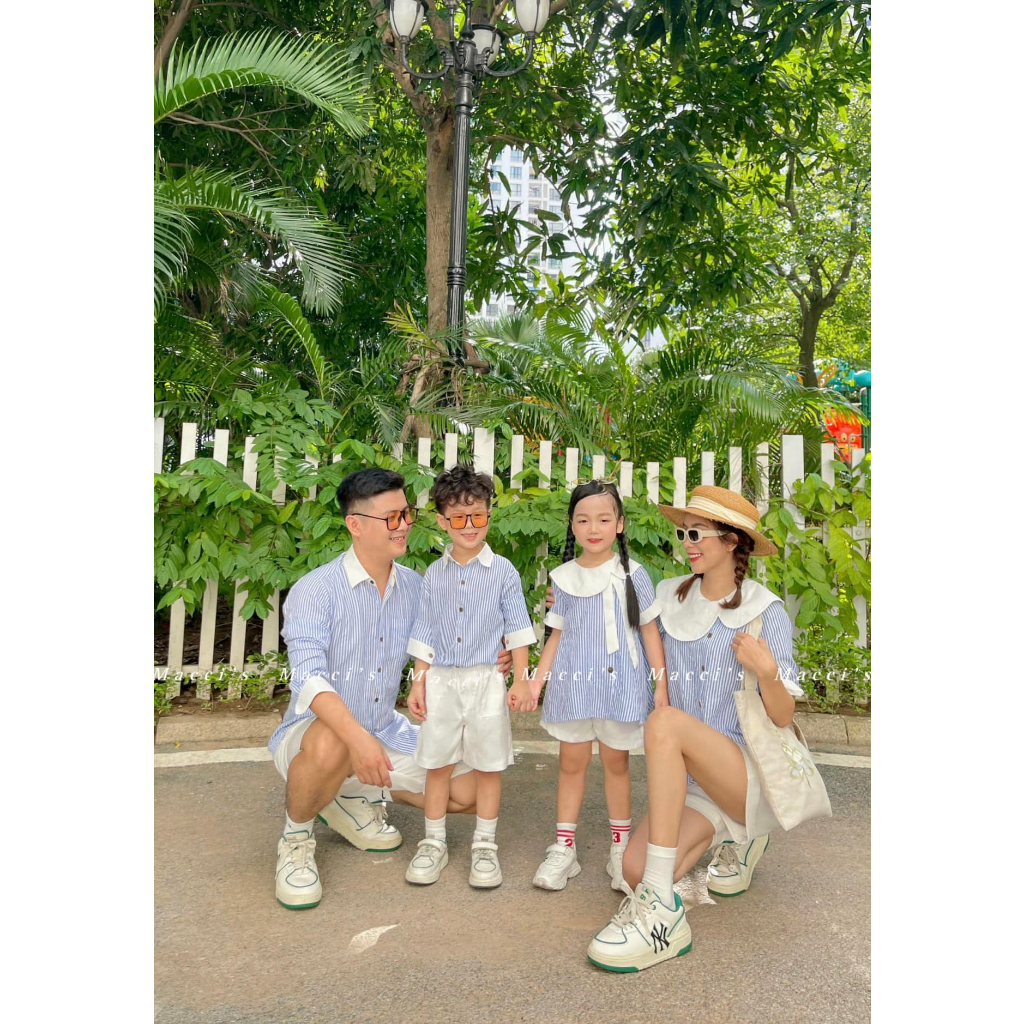 Đồ đôi mẹ bé, đồ đôi gia đình - set sọc xanh M54