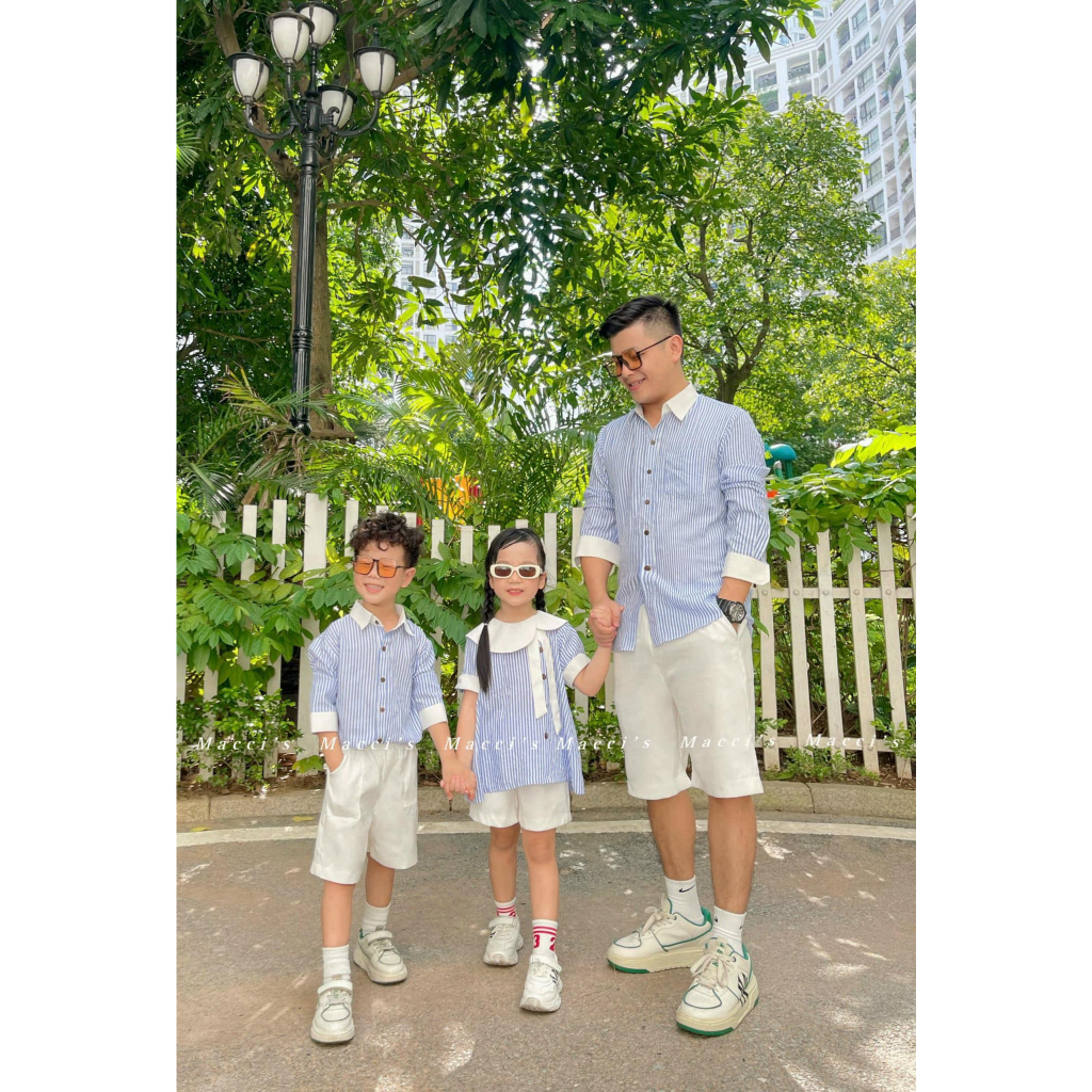 Đồ đôi mẹ bé, đồ đôi gia đình - set sọc xanh M54