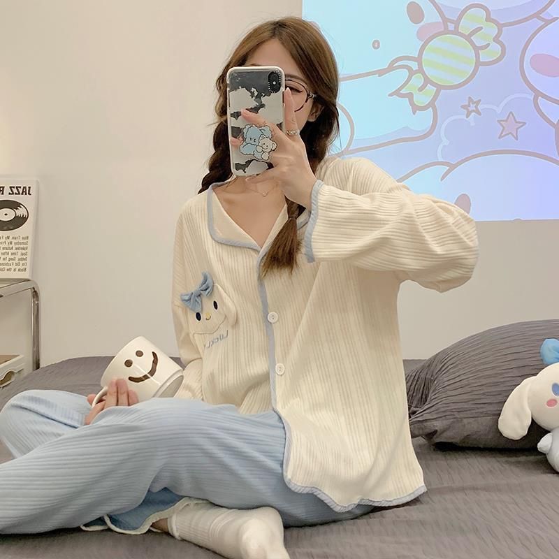 Đồ ngủ nữ pijama dài tay mặc nhà in hình thú dễ thương phong cách hàn quốc siêu xinh FIJITO