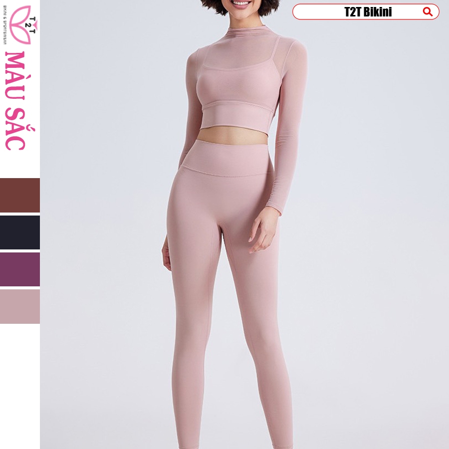 Đồ tập gym yoga thể thao nữ, quần dài và áo tay dài chất liệu thun lạnh co giản tốt mã T2TSport058