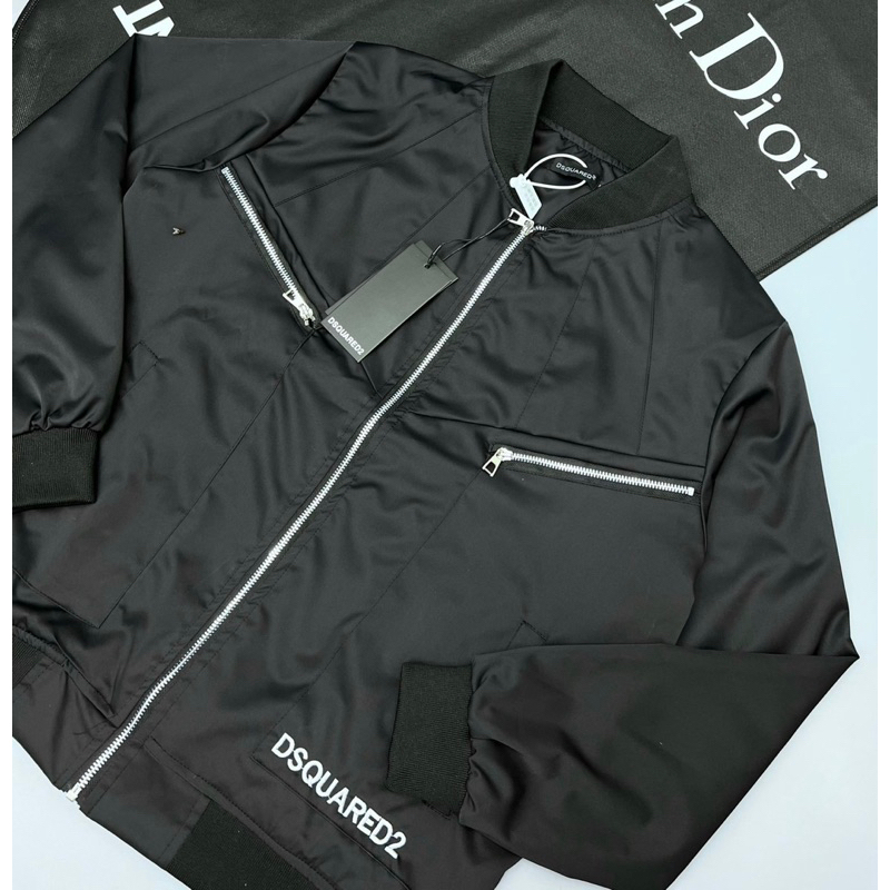 Áo khoác bomber dsq2 nam nữ có hoạ tiết khoá zip màu đen hai lớp thời trang phong cách giới trẻ có size từ s đến xl