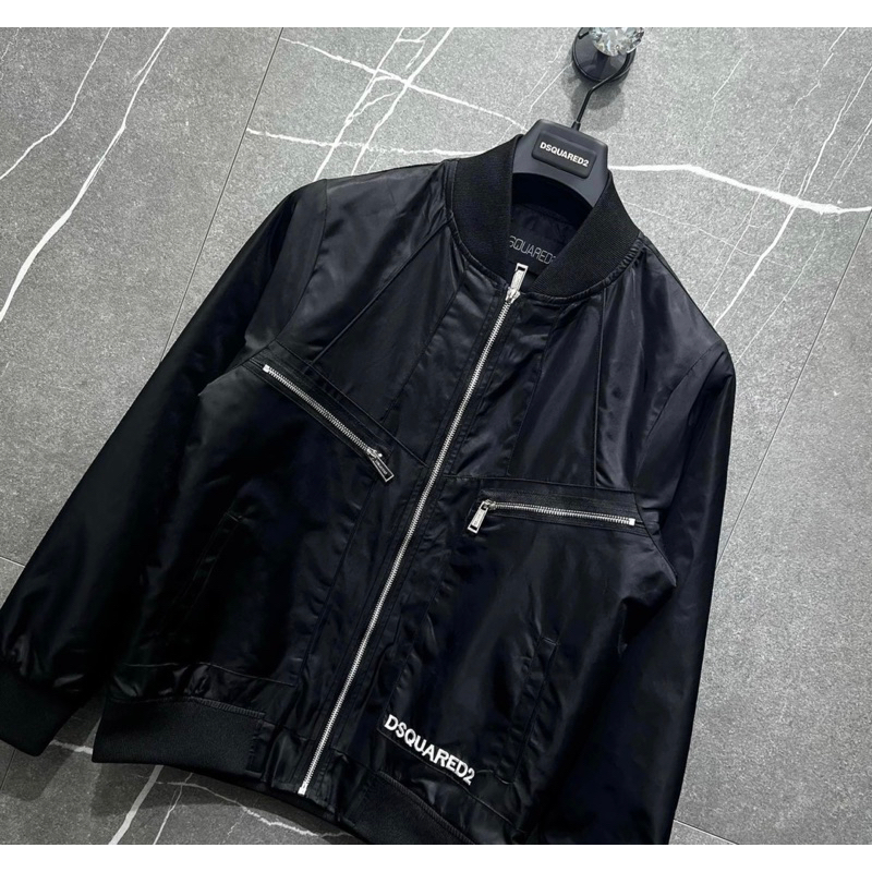 Áo khoác bomber dsq2 nam nữ có hoạ tiết khoá zip màu đen hai lớp thời trang phong cách giới trẻ có size từ s đến xl