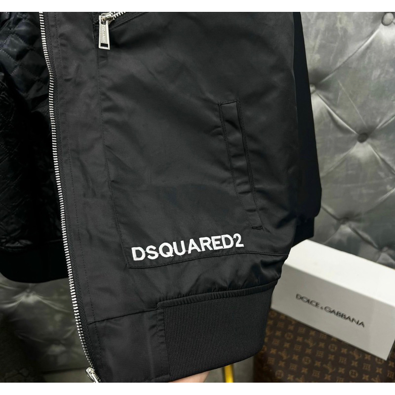 Áo khoác bomber dsq2 nam nữ có hoạ tiết khoá zip màu đen hai lớp thời trang phong cách giới trẻ có size từ s đến xl