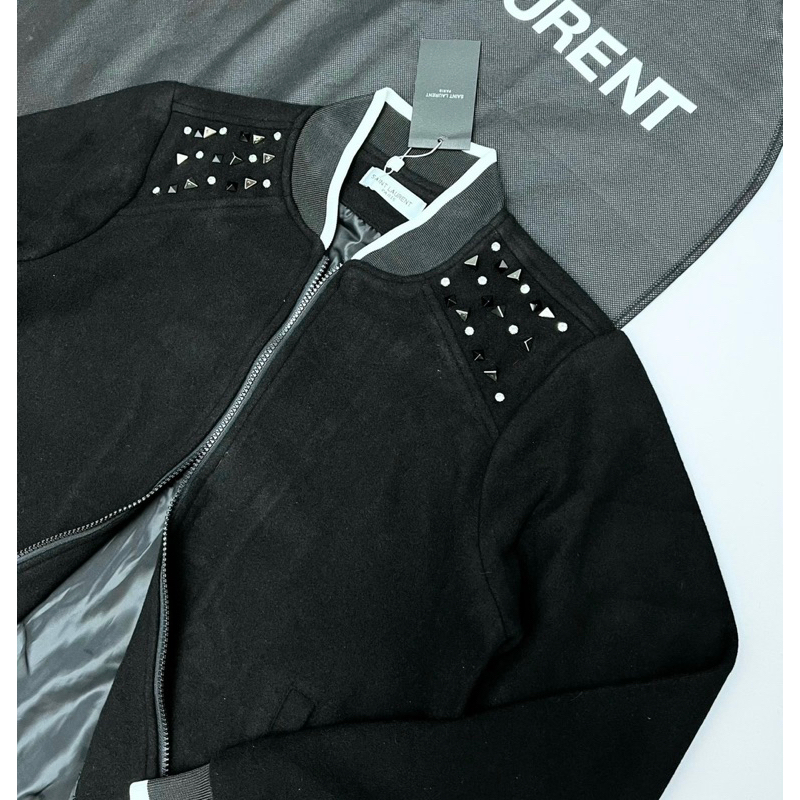 Áo khoác bomber nam nữ hai lớp có hoạ tiết đính đá khoá kéo màu đen thời trang phong cách giới trẻ có size từ s đến xl