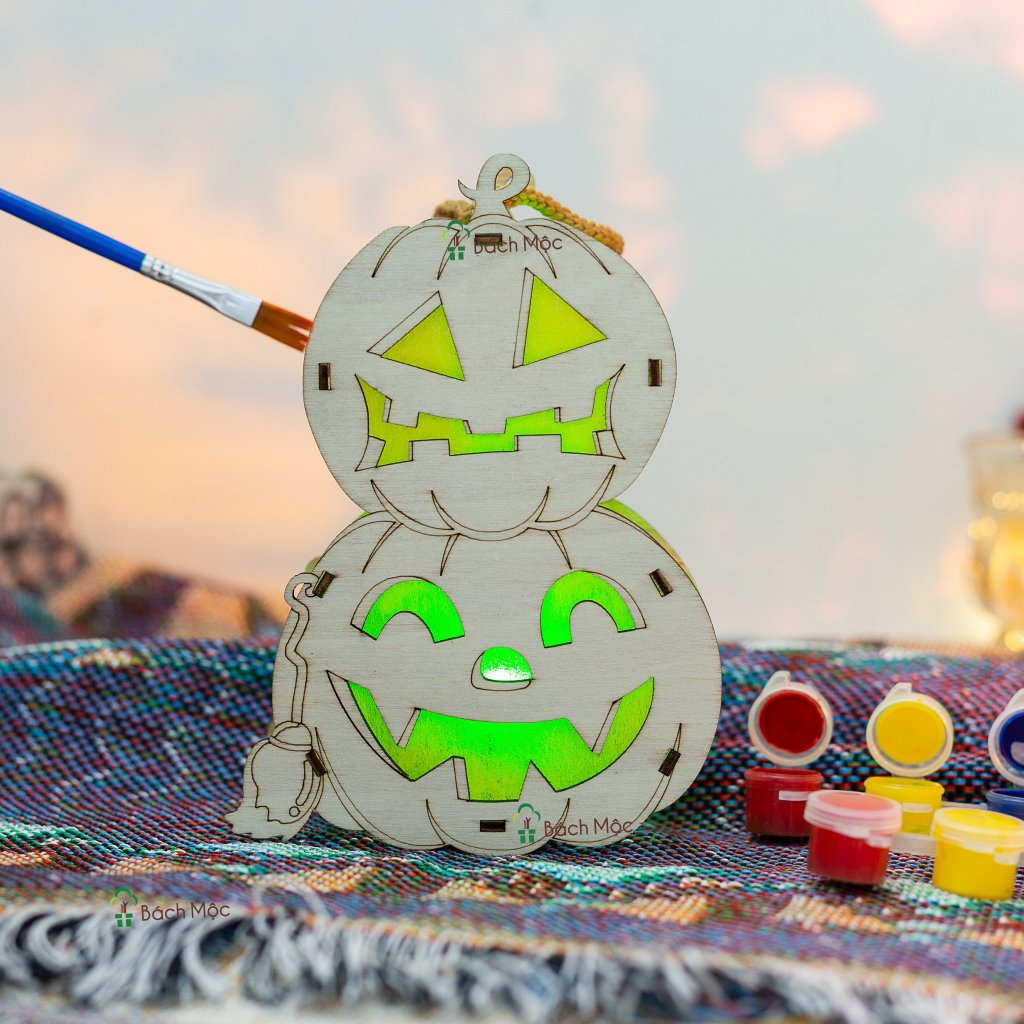 Đèn Gỗ Phát Sáng LED Trang Trí Halloween Lung Linh Đáng Yêu - Chưa Tô Có Màu Tô Kèm Sẵn