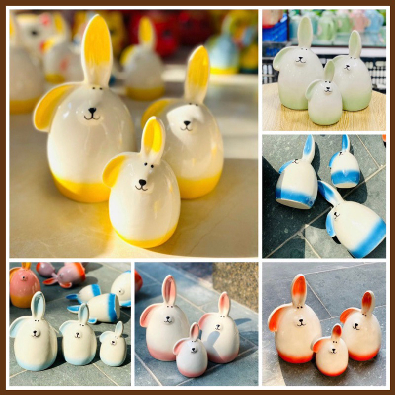 Lợn đất tiết kiệm cho bé, gốm sứ Bát Tràng, hình thỏ dễ thương