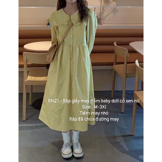 RN21_Rập giấy may đầm babydoll cổ sen dài tay nữ
