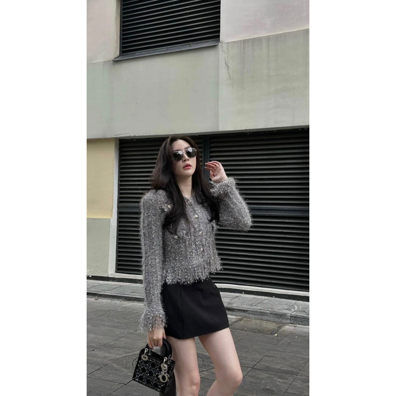 Áo Khoác Cardigan Kim Tuyến Cúc Kim Loại Sang Xịn