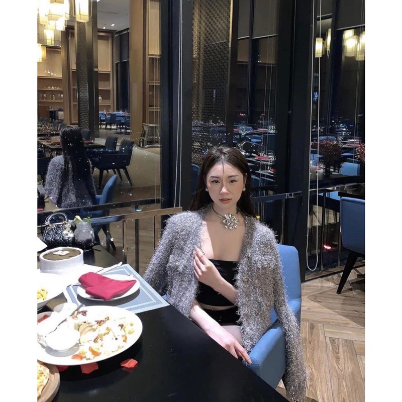 Áo Khoác Cardigan Kim Tuyến Cúc Kim Loại Sang Xịn