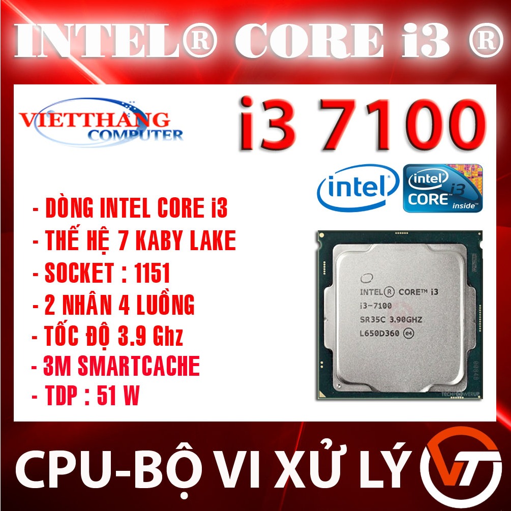 CPU i3 7100 3.9 Ghz Kaby Lake 2 nhân 4 luồng Socket 1151 cho Main H110, B250 ... ( Cũ - 2nd )