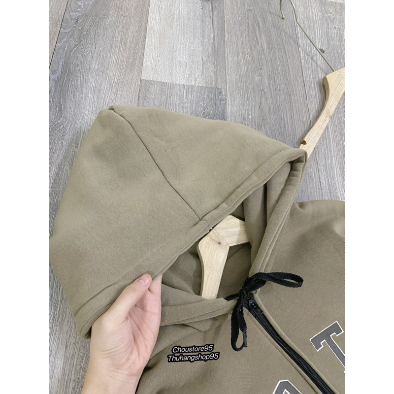 Áo Khoác Hoodie Zip NFOTOG màu Nâu Rêu,  Áo Khoác Nỉ Dây Kéo chất nỉ bông siêu dày Form rộng unsiex tay bồng