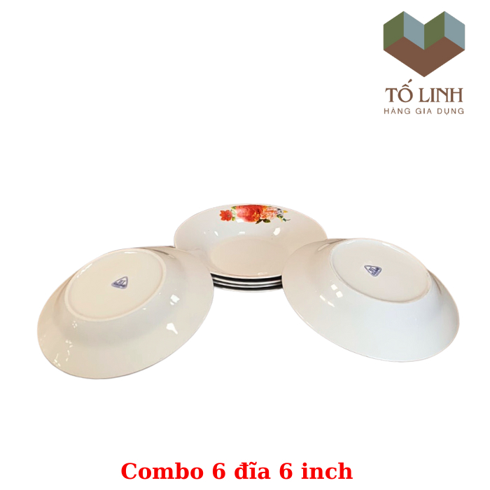 Combo 6 cái đĩa gốm sứ 6 inch 15cm,Set bộ 6 cái đĩa gốm sứ 15cm
