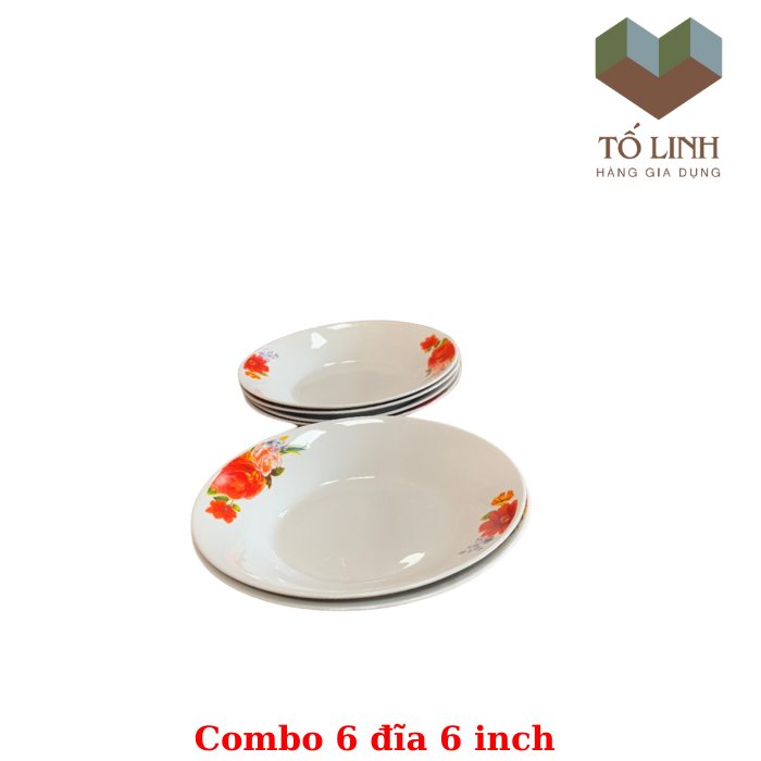 Combo 6 cái đĩa gốm sứ 6 inch 15cm,Set bộ 6 cái đĩa gốm sứ 15cm