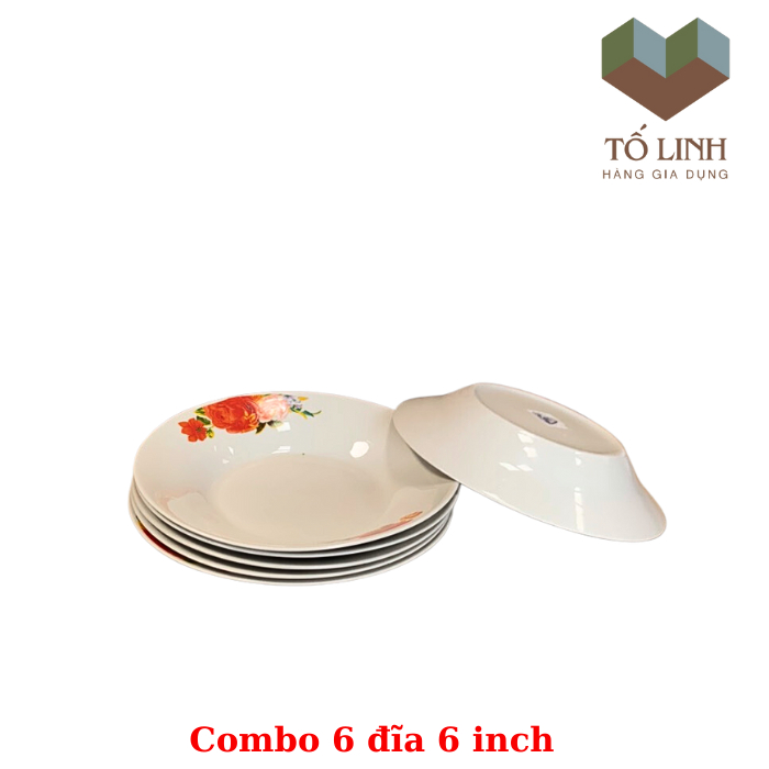 Combo 6 cái đĩa gốm sứ 6 inch 15cm,Set bộ 6 cái đĩa gốm sứ 15cm