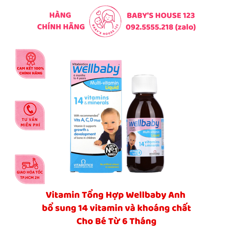 Vitamin Tổng Hợp Wellbaby Anh Cho Bé Từ 6 Tháng - Chai 150ml (Mẫu mới 2022 không thìa đong)