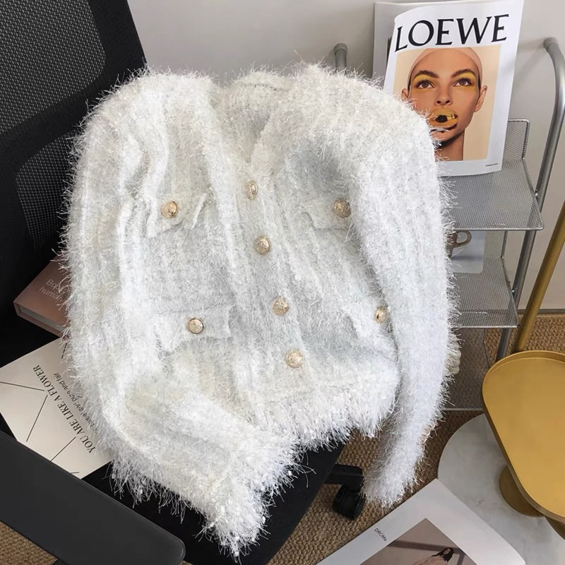 Áo Khoác Cardigan Kim Tuyến Cúc Kim Loại Sang Xịn