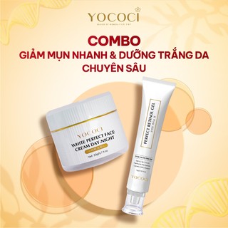 Combo giảm mụn và dưỡng trắng da mặt Yococi gồm 1 gel chấm mụn 15g + 1 kem dưỡng trắng da mặt 20g