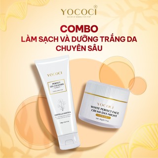 Combo sản phẩm làm sạch và dưỡng trắng da mặt Yococi gồm 1 sữa rửa mặt 100g + 1 kem dưỡng trắng da mặt 20g