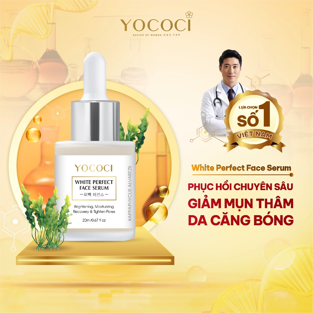 Serum tinh chất dưỡng da mặt cao cấp Yococi White Perfect Face Serum siêu cấp ẩm, phục hồi sáng da, giảm thâm 20ml