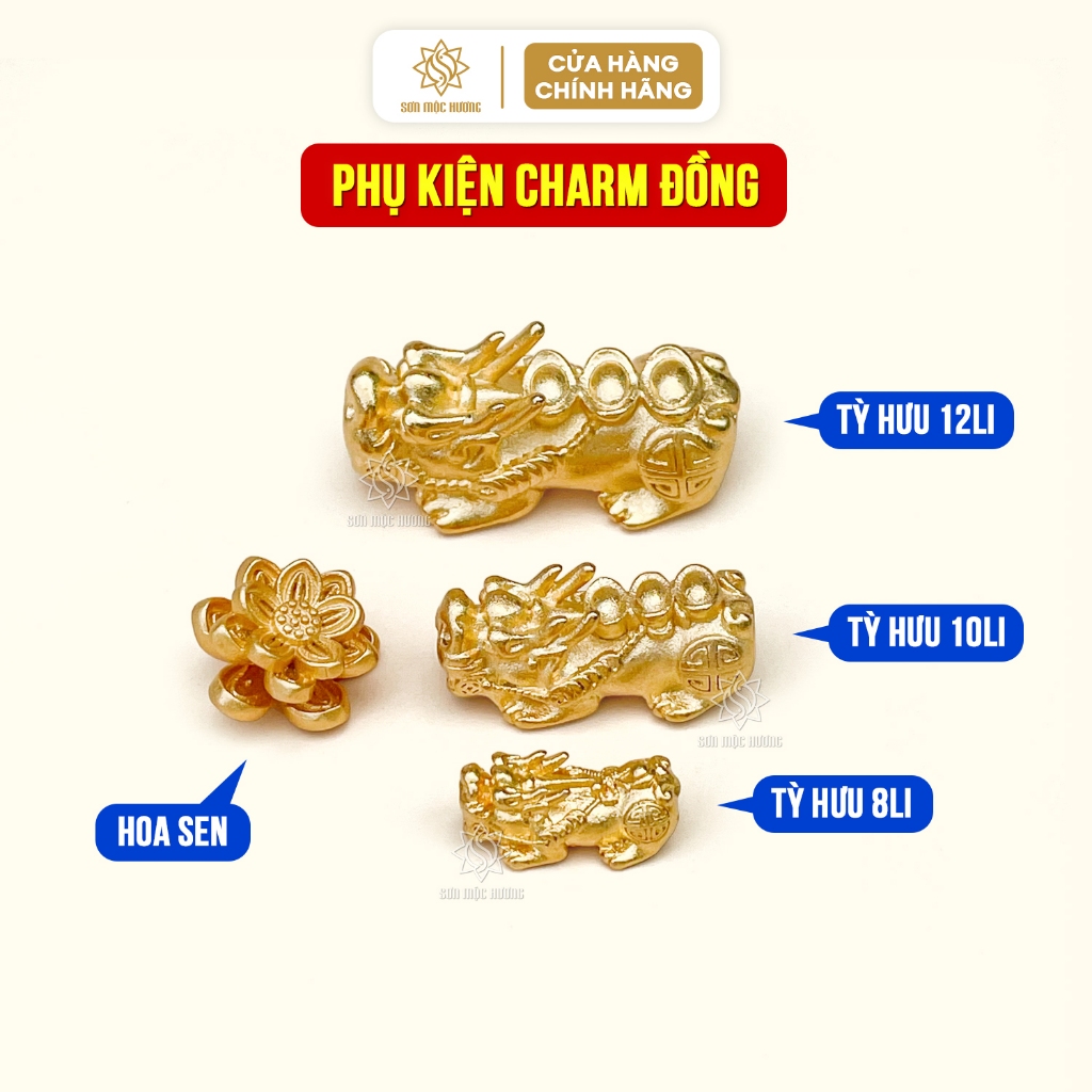 Charm tỳ hưu, hoa sen đồng mix vòng tay phong thủy Sơn Mộc Hương phụ kiện thời trang may mắn tài lộc