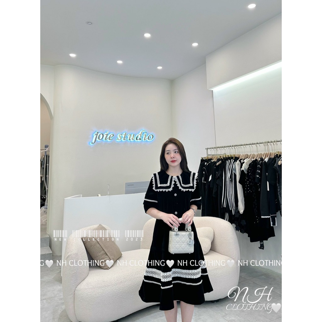 Váy nhung vièn ren sm