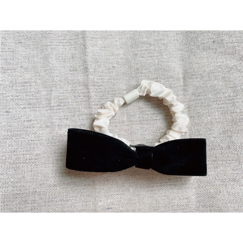 Dây buộc tóc nơ nhung đen trắng phong cách đơn giản thanh lịch