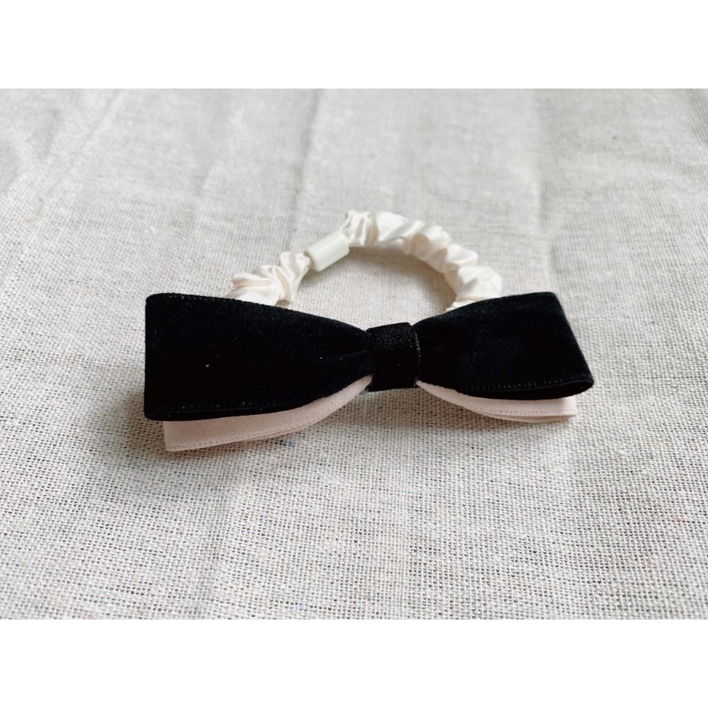 Dây buộc tóc nơ nhung đen trắng phong cách đơn giản thanh lịch