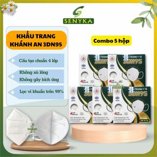 Combo 5 hộp khẩu trang 3DN95 4 lớp kháng khuẩn ngăn bụi mịn Khánh An hộp 10 cái_x5KA3DN95O