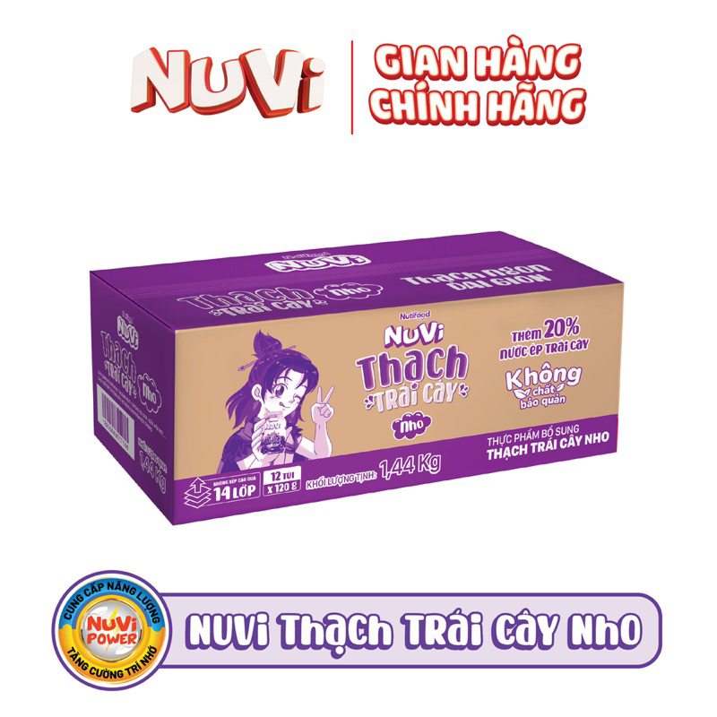 Thạch Trái Cây Nuvi Đào - Nho - Vải 120G  / Thùng 12 túi