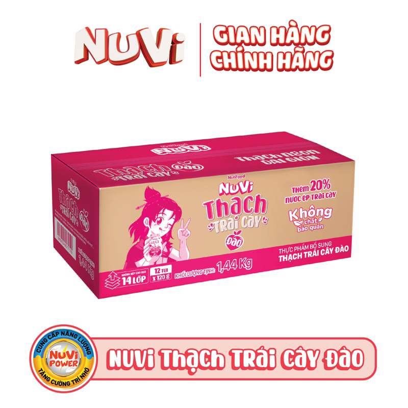 Thạch Trái Cây Nuvi Đào - Nho - Vải 120G  / Thùng 12 túi
