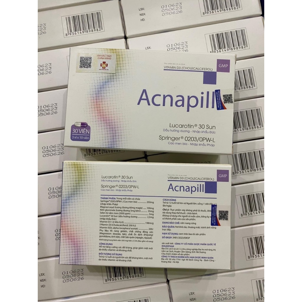 VIÊN UỐNG ACNAPILL HỘP 30 VIÊN GIÚP GIẢM MỤN LƯNG, MỤN DA MẶT, GIẢM TIẾT DẦU - DR HUYEN