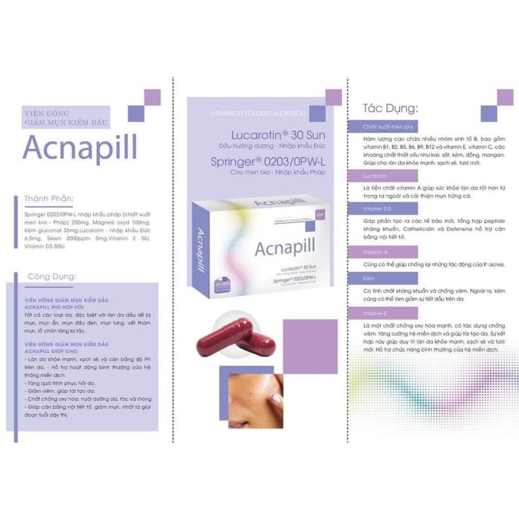 VIÊN UỐNG ACNAPILL HỘP 30 VIÊN GIÚP GIẢM MỤN LƯNG, MỤN DA MẶT, GIẢM TIẾT DẦU - DR HUYEN