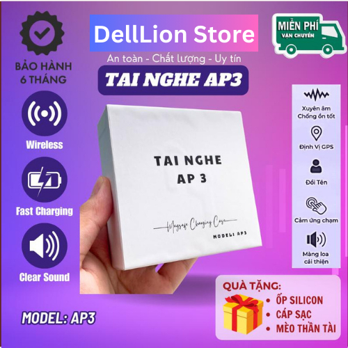 Tai nghe AP3 Định Vị Đổi Tên Tặng Kèm Cáp Sạc Và ốp Trong Suốt - Bào hành uy tín 6 tháng