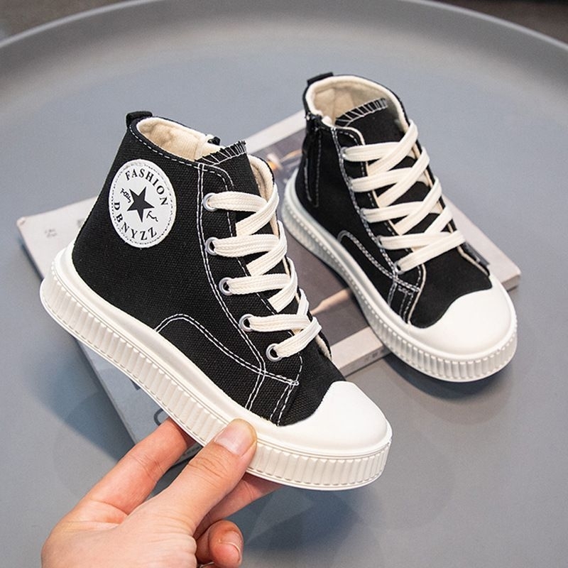 Giày Thể Thao Vải Canvas Cổ Cao Kháng Khuẩn Có Khóa Kéo Bên Hông Phong Cách Thời Trang Cho Bé Trai Bé Gái 3 Tuổi-10 Tuổi