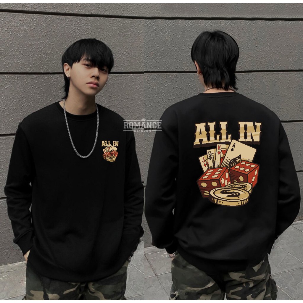 Áo Thun Sweater Nam Nữ Unisex In Hình Lá Bài ALL IN Chất Vải Cao Cấp Co Giãn Thấm Hút Mồ Hôi