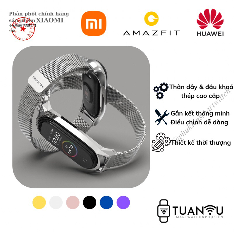 DÂY MIBAND 8_Dây đeo Miband 5/6/7/8 Milanese viền nhọn