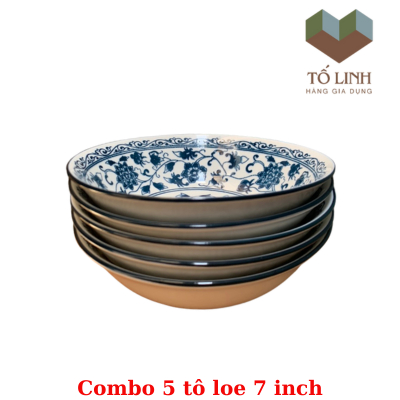 Sét combo 5 tô loe gốm sứ hoa cổ cao cấp 7 inch,tô loe gốm sứ cao cấp 17.5cm