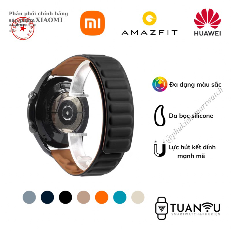 DÂY ĐEO ĐỒNG HỒ THÔNG MINH_Dây đeo silicone bọc da từ tính đồng hồ thông minh 20mm/22mm