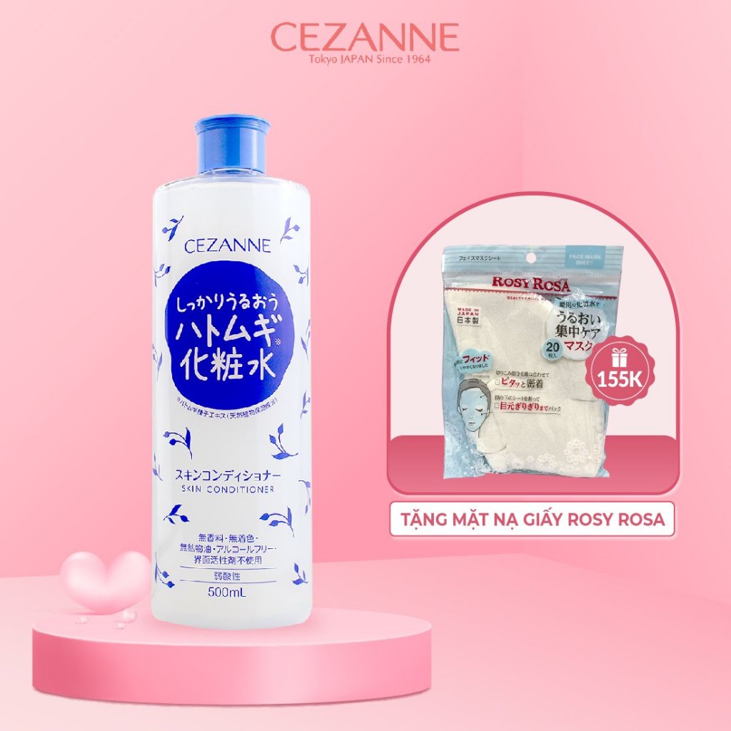 Nước hoa hồng dưỡng ẩm Cezanne Skin Conditioner Nhật Bản làm sạch, se khít lỗ chân lông 500ml