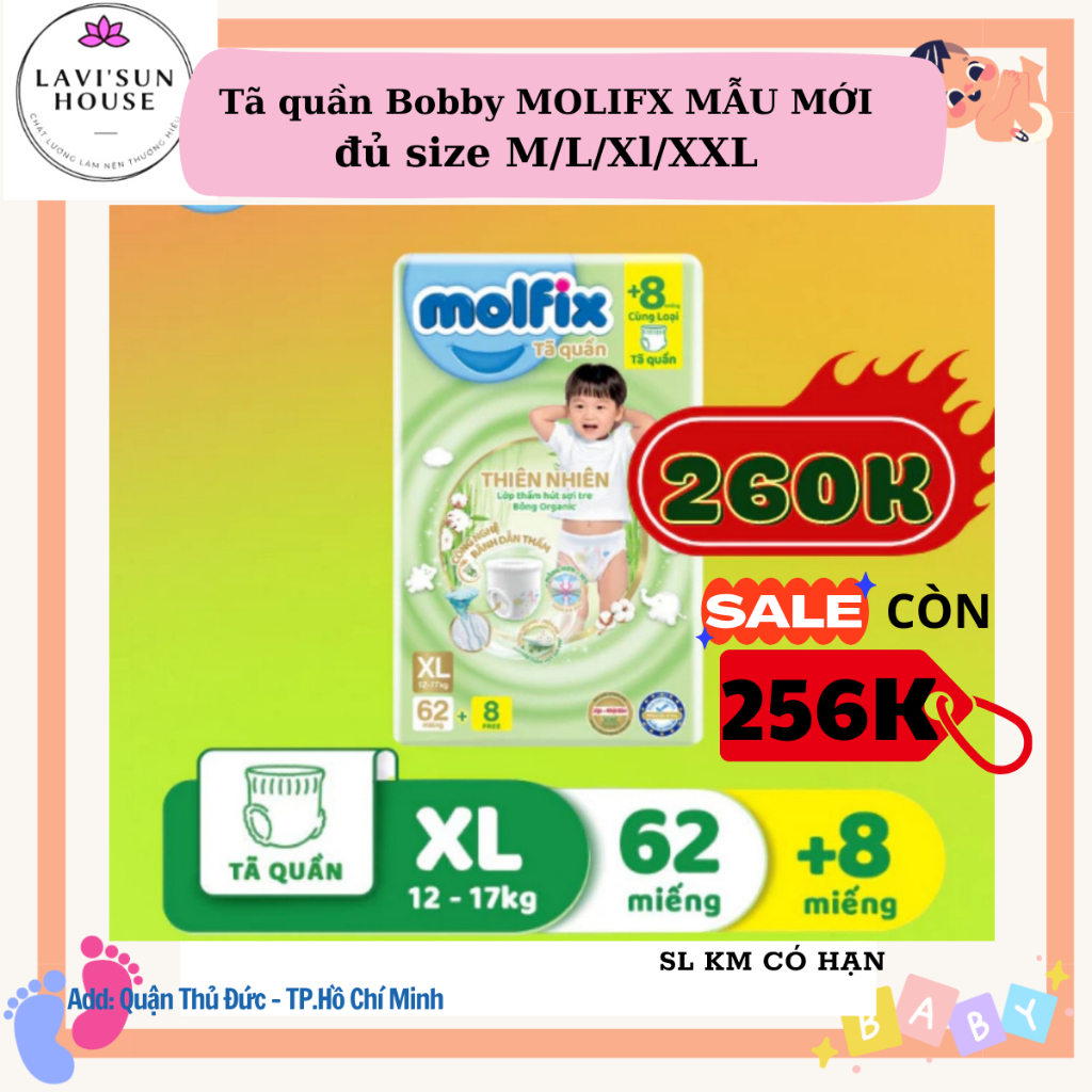 TÃ Quần Molfix Thiên nhiên M76+8 , L68+8 , XL62+8 , XXL56+8 bông tự nhiên Org  mẫu mới nhất GÓI LỚN NHẤT
