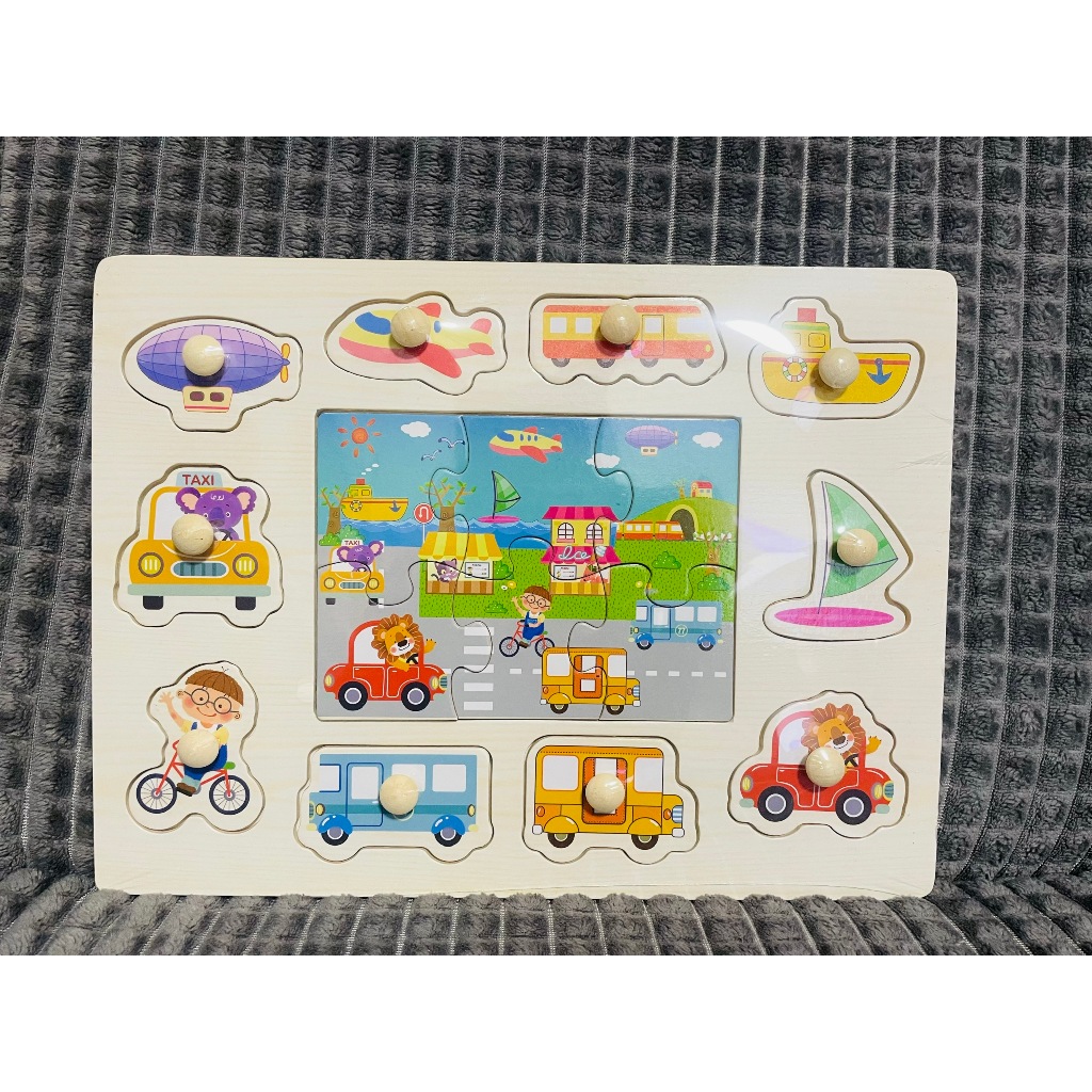 Bảng núm gỗ ghép hình nhiều chủ đề cho bé , đồ chơi ghép hình bằng gỗ thông minh, đồ chơi Montessori thông minh cho bé