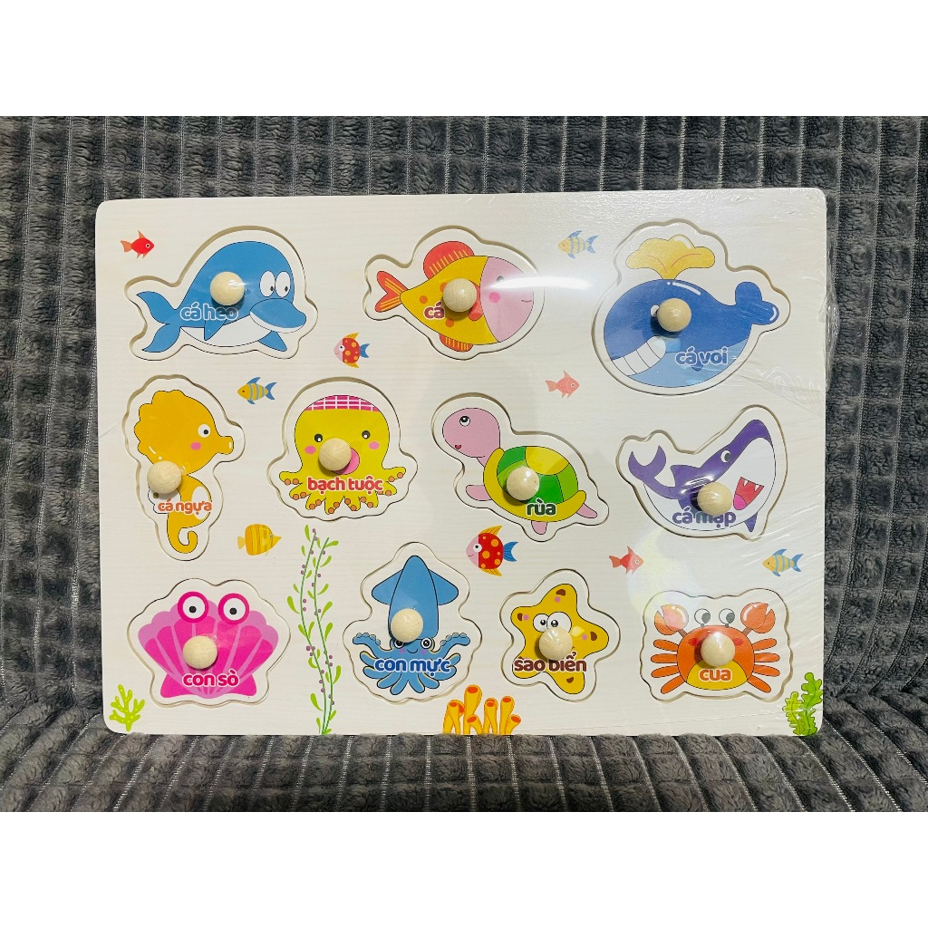 Bảng núm gỗ ghép hình nhiều chủ đề cho bé , đồ chơi ghép hình bằng gỗ thông minh, đồ chơi Montessori thông minh cho bé