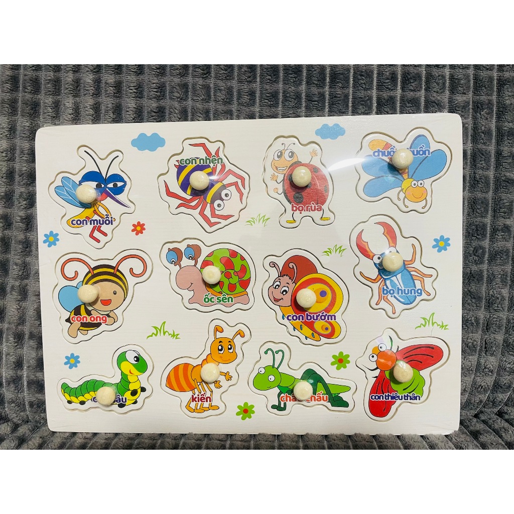 Bảng núm gỗ ghép hình nhiều chủ đề cho bé , đồ chơi ghép hình bằng gỗ thông minh, đồ chơi Montessori thông minh cho bé