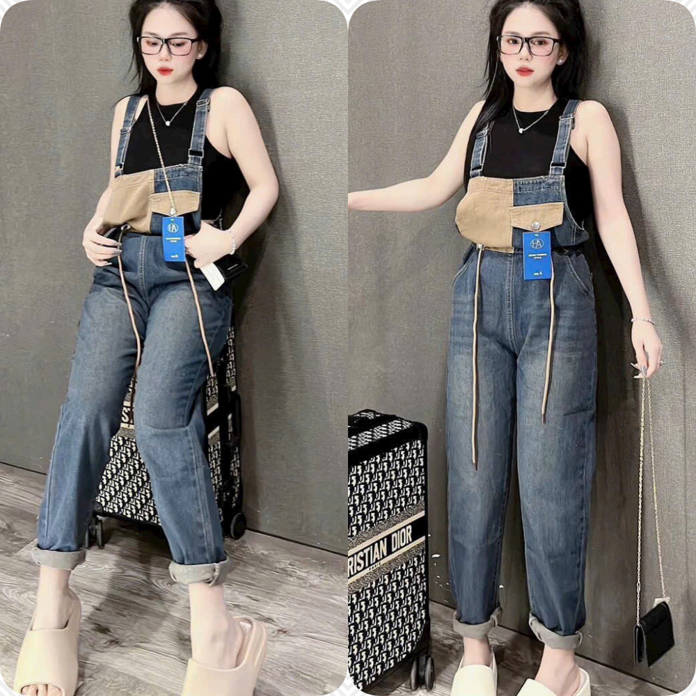 Yếm quần jean dài phối màu thời trang  | A&JEAN STORE