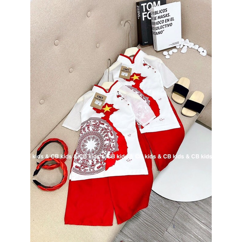 Siêu phẩm set bộ cách tân áo dài hình bản đồ và trống đồng việt nam #Quanaotreem #Thoitrangchobe