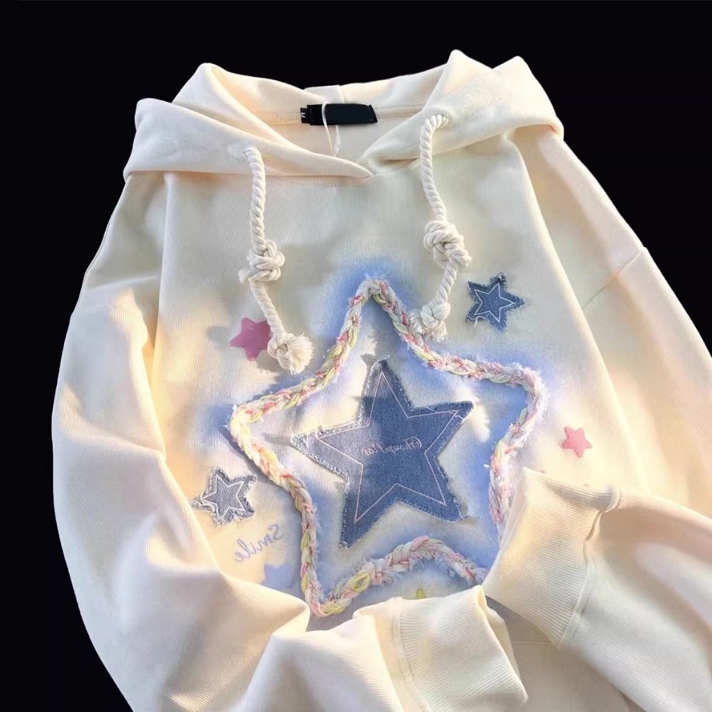 Áo Hoodie Dáng Rộng In Hình Ngôi Sao