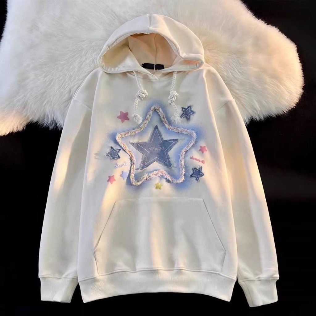 Áo Hoodie Dáng Rộng In Hình Ngôi Sao