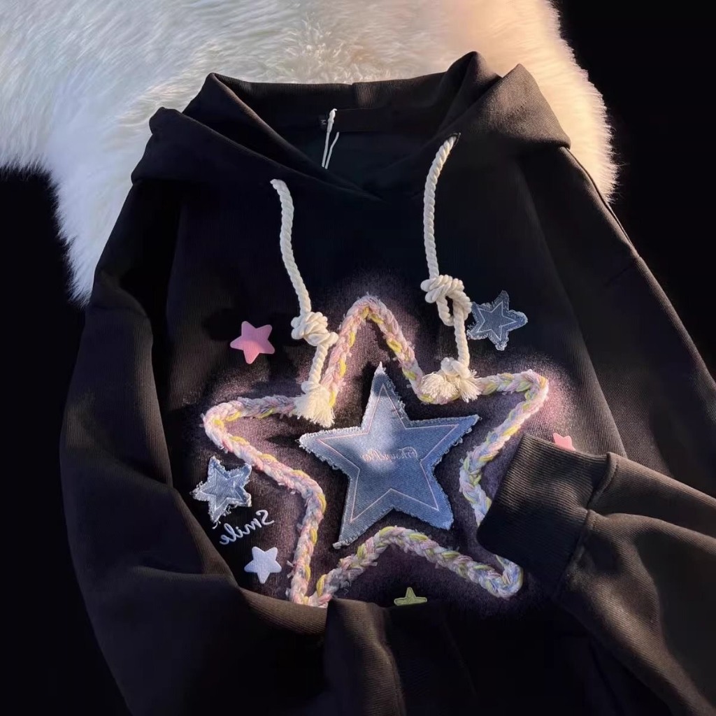 Áo Hoodie Dáng Rộng In Hình Ngôi Sao