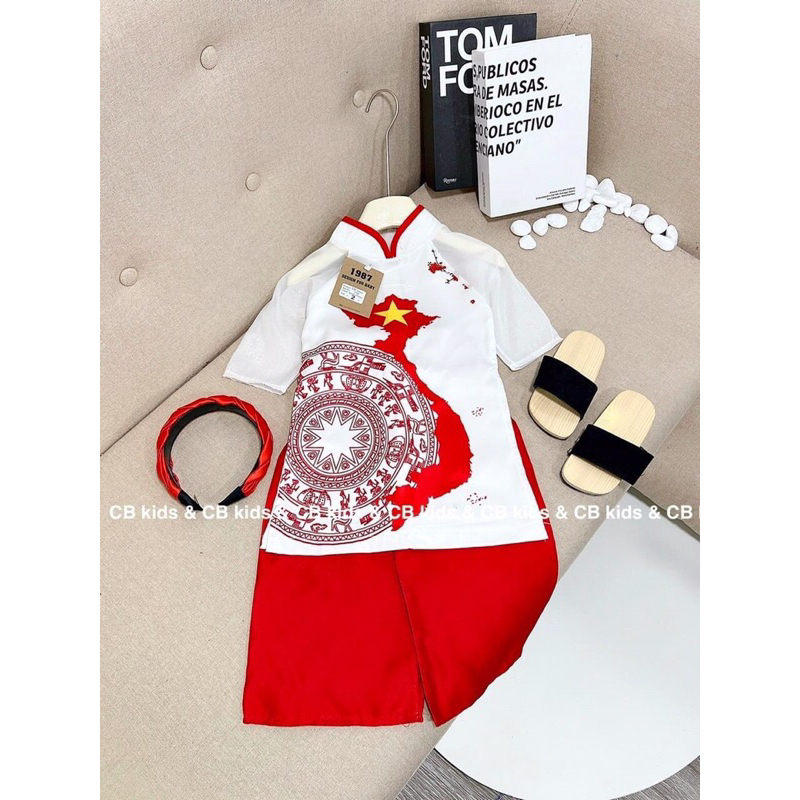 Siêu phẩm set bộ cách tân áo dài hình bản đồ và trống đồng việt nam #Quanaotreem #Thoitrangchobe